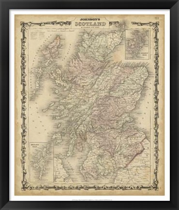 Framed Johnson&#39;s Map of Scotland Print