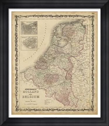 Framed Johnson's Map of Holland &amp; Belgium Print