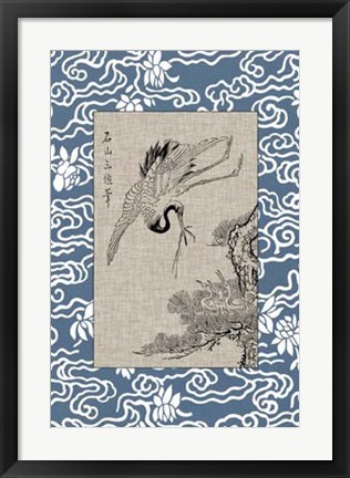 Framed Asian Crane Panel I Print