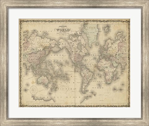 Framed Johnson&#39;s Map of the World Print