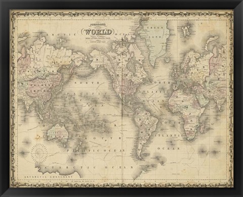 Framed Johnson&#39;s Map of the World Print