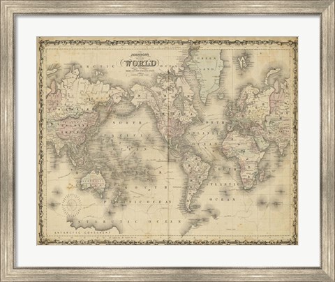 Framed Johnson&#39;s Map of the World Print