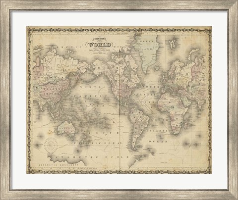Framed Johnson&#39;s Map of the World Print