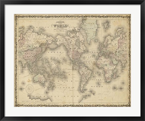 Framed Johnson&#39;s Map of the World Print