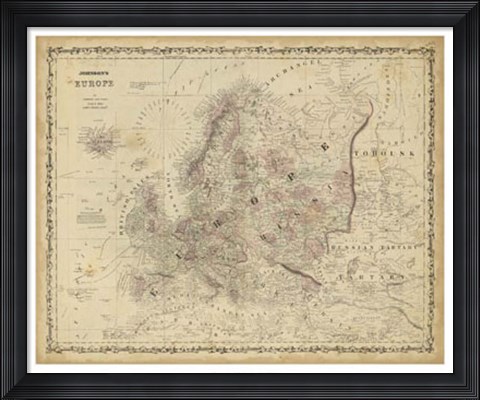 Framed Johnson's Map of Europe Print