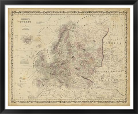 Framed Johnson&#39;s Map of Europe Print