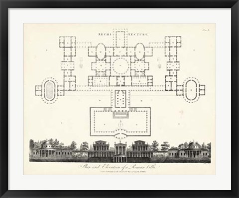 Framed Plan &amp; Elevation for a Roman Villa Print