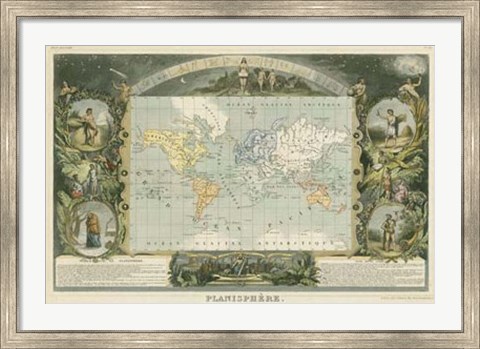 Framed 1885 Planisphere of the World Print