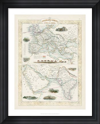 Framed Overland Routes- India &amp; China Print