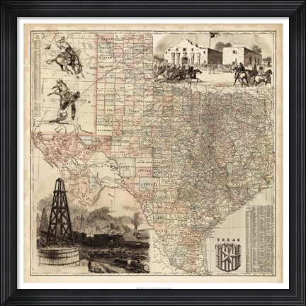 Framed Map of Texas Print