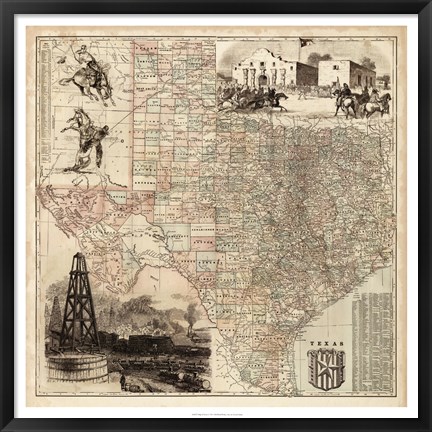 Framed Map of Texas Print