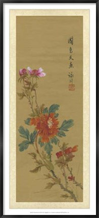 Framed Oriental Floral Scroll I Print