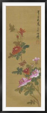 Framed Oriental Floral Scroll IV Print