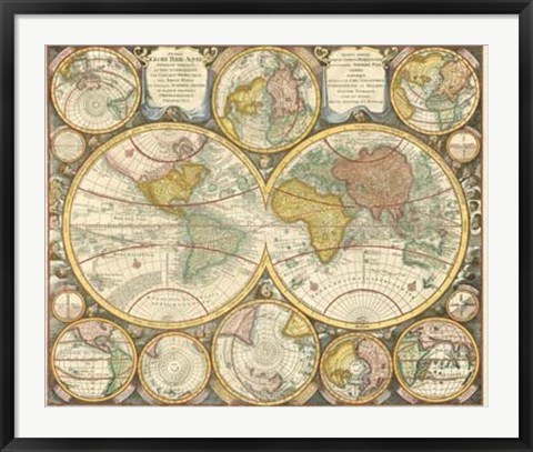 Framed Antique World Globes Print