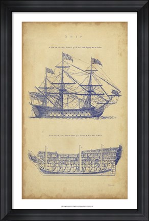 Framed Vintage Ship Blueprint Print