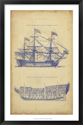 Framed Vintage Ship Blueprint Print