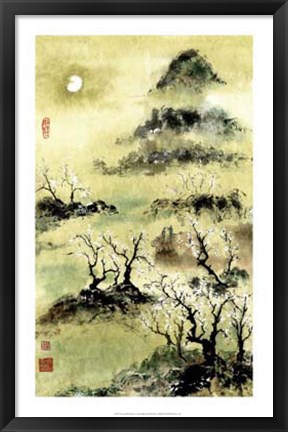 Framed Viewing Plum Blossoms in Moonlight Print