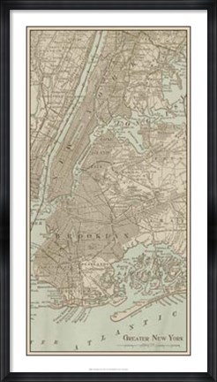 Framed Tinted Map of New York Print