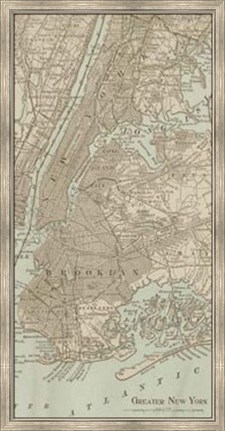 Framed Tinted Map of New York Print