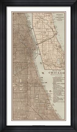Framed Tinted Map of Chicago Print