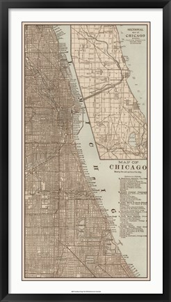 Framed Tinted Map of Chicago Print