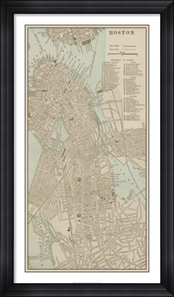 Framed Tinted Map of Boston Print