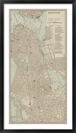 Framed Tinted Map of Boston Print