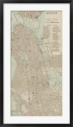 Framed Tinted Map of Boston Print