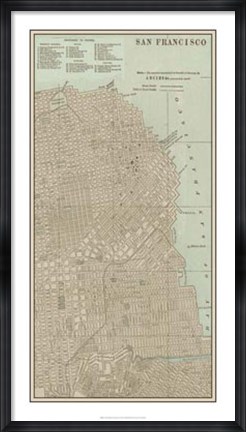 Framed Tinted Map of San Francisco Print