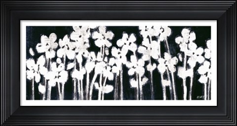 Framed White Flowers on Black II Print