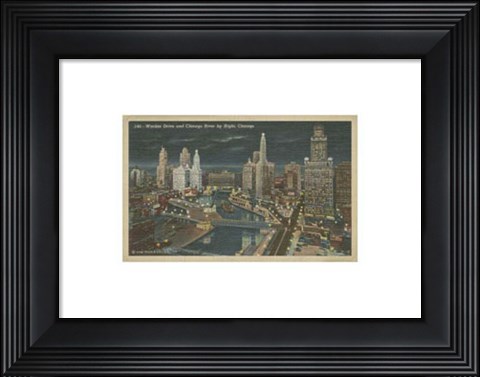 Framed Chicago- Chicago River by Night Print