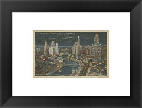 Framed Chicago- Chicago River by Night Print