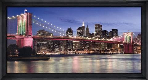 Framed Brooklyn Bridge at Night Print