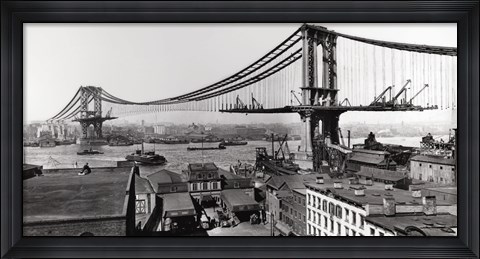 Framed Manhattan Bridge Construction, 1909 Print