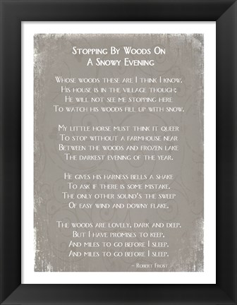 Framed Stopping By Woods On A Snowy Evening Poem by Robert Frost Print