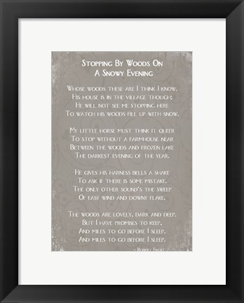 Framed Stopping By Woods On A Snowy Evening Poem by Robert Frost Print