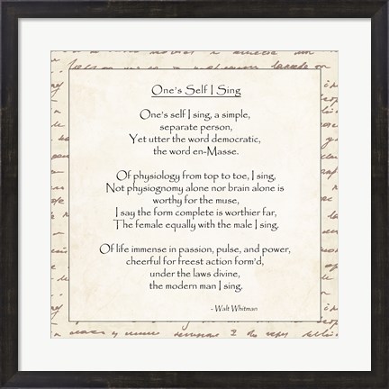 Framed One&#39;s Self I Sing by Walt Whitman Print
