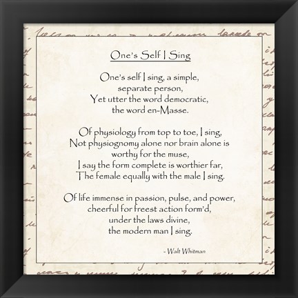 Framed One&#39;s Self I Sing by Walt Whitman Print