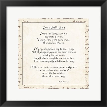 Framed One&#39;s Self I Sing by Walt Whitman Print