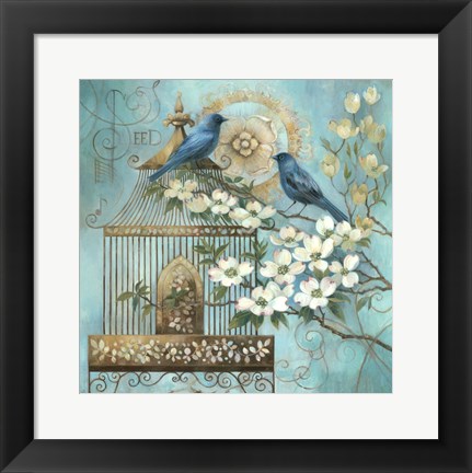 Framed Blue Birds and Dogwood Print