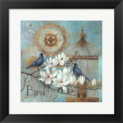 Framed Blue Birds and Magnolia Print