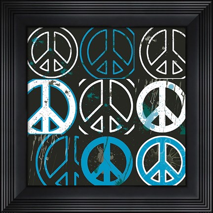 Framed Peace Mantra (blue) Print
