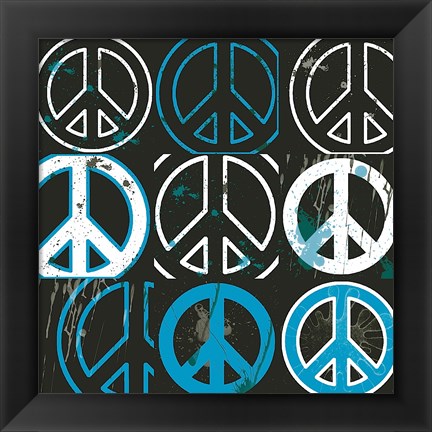 Framed Peace Mantra (blue) Print