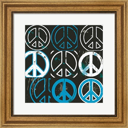 Framed Peace Mantra (blue) Print