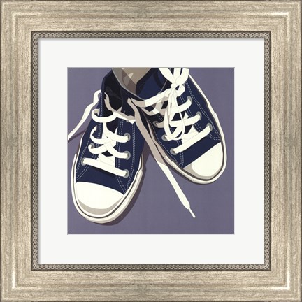 Framed Lowtops (blue on gray) Print