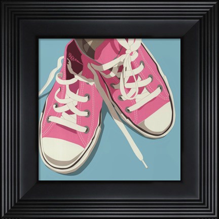 Framed Lowtops (pink on blue) Print