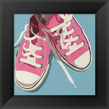 Framed Lowtops (pink on blue) Print