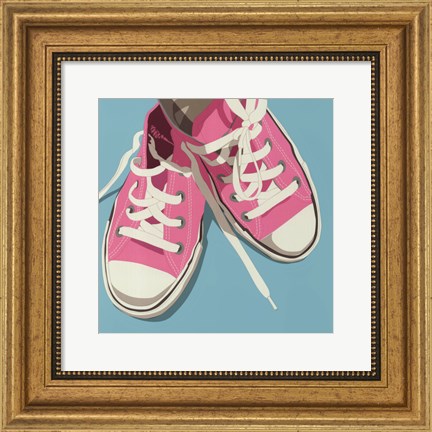 Framed Lowtops (pink on blue) Print