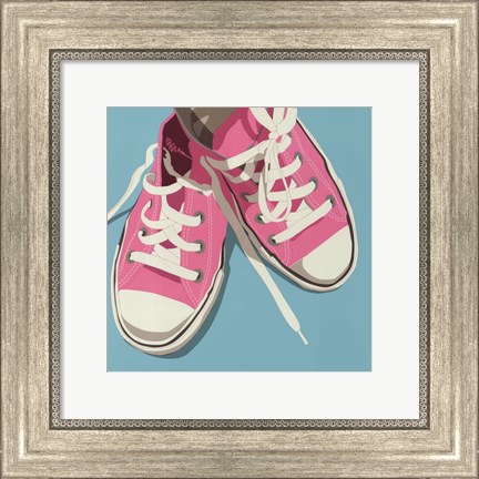 Framed Lowtops (pink on blue) Print