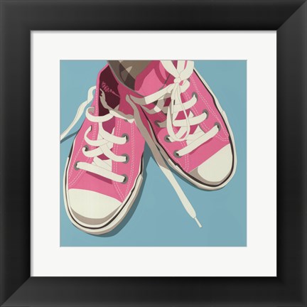 Framed Lowtops (pink on blue) Print